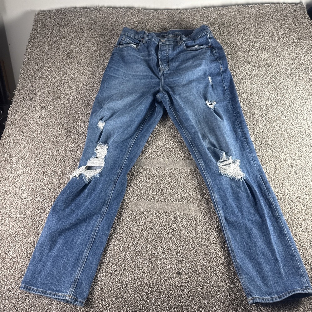 Old Navy Womens Jeans‎ 14 Blue Extra High-Rise Ski-Hi Straight Distressed